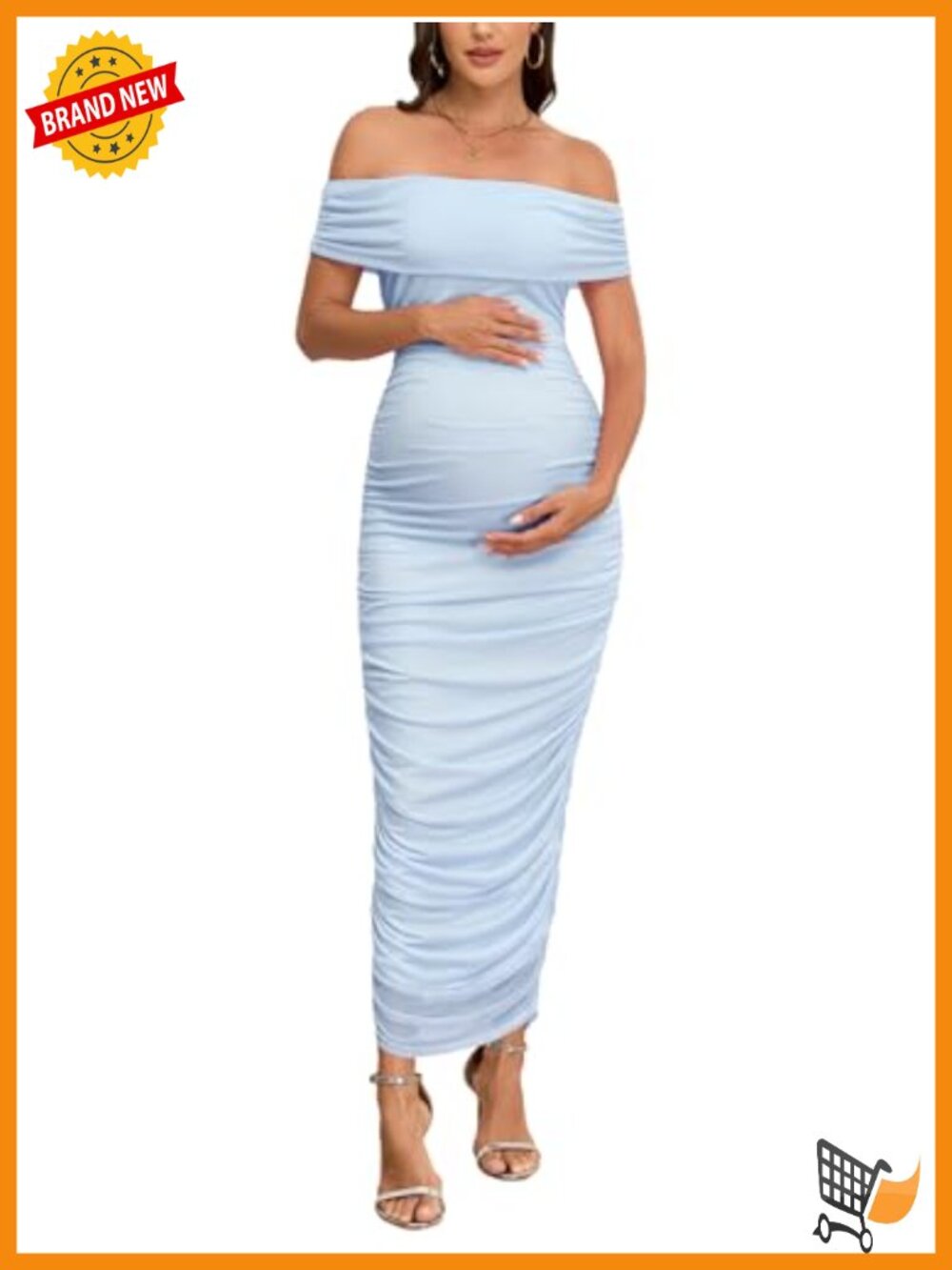 Off Shoulder Maternity Maxi Dress Mesh Ruched Bodycon Sleeveless Photoshoot